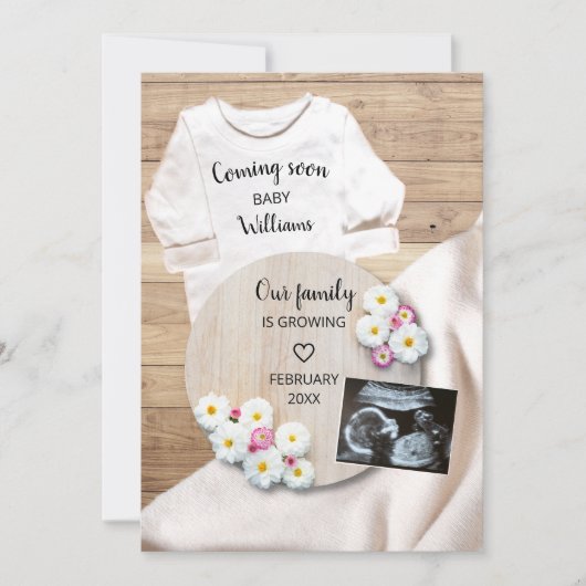 Binnenkort Floral echografie foto zwangerschap Aankondiging (Voorkant)