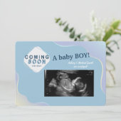 Binnenkort Foto Zwangerschap Blauwe Aankondiging (Staand voorkant)