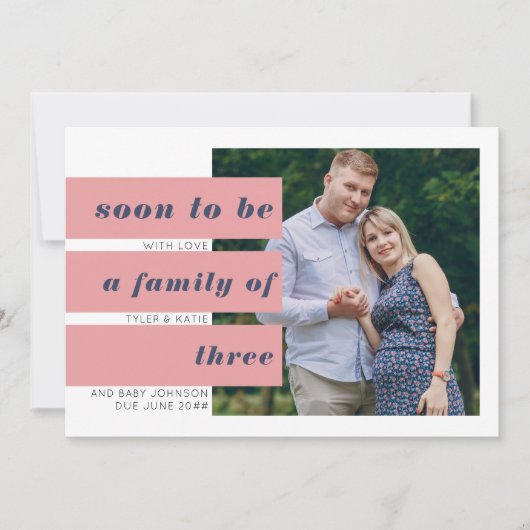 Binnenkort fototekst blok nasie Roze Zwangerschap Aankondiging (Voorkant)