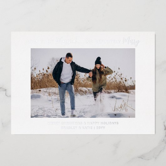 Binnenkort gehuwd als feestfeest folie uitnodiging (Voorkant)