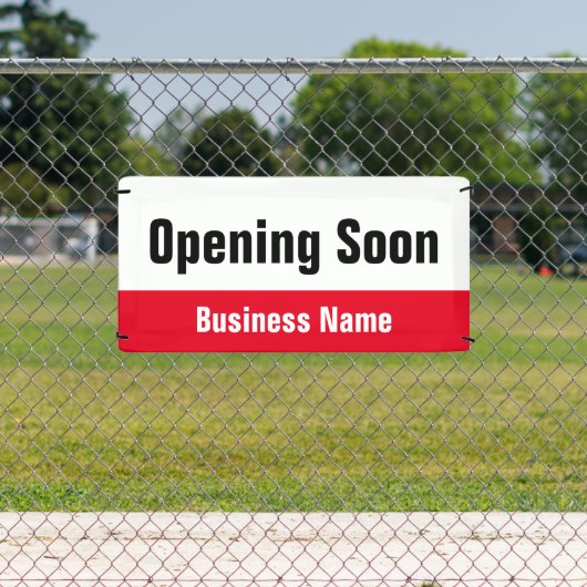 Binnenkort geopend Red Black and White Business Spandoek (Insitu)