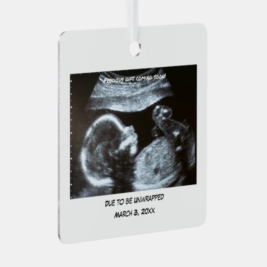 "Binnenkort" gepersonaliseerde foto Metalen Ornament (Voorkant Rechts)