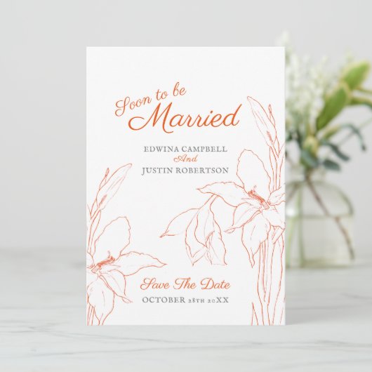 Binnenkort getrouwd botanica art gladiolus sinaasa save the date (Staand voorkant)