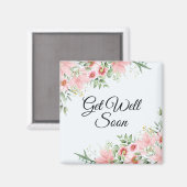 Binnenkort goed, waterverf roze bloemen lente magneet (Voorkant / Achterkant)