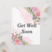 Binnenkort goed, waterverf roze, stijlvol kaart (Voorkant / Achterkant in situ)