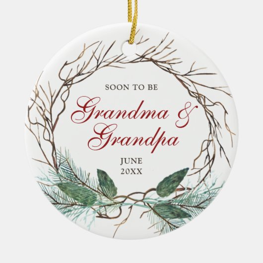 Binnenkort grootma opa, persoonlijk gedragen, gesc keramisch ornament (Voorkant)