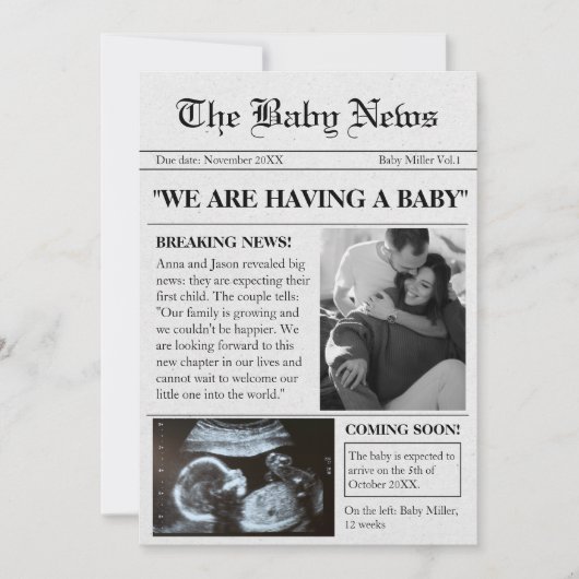Binnenkort in de krant Foto Zwangerschap Aankondig Kaart (Voorkant)