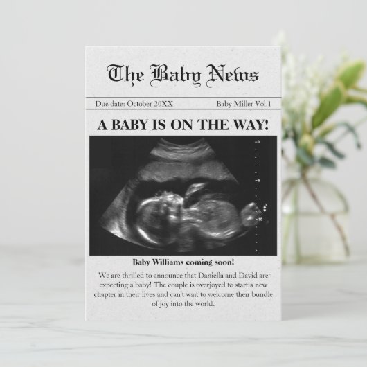Binnenkort in de krant Foto Zwangerschap Aankondig Kaart (Staand voorkant)