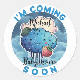 Binnenkort kom ik met Funny Blue Strawberry Baby s Ronde Sticker