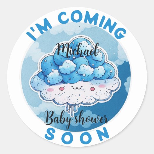 Binnenkort kom ik met Funny Blueberry Baby shower Ronde Sticker (Voorkant)