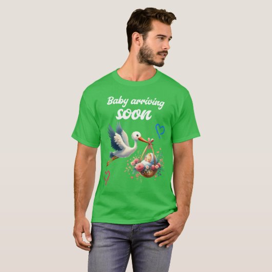 Binnenkort komt er een moeder met ooievaar Baby T-shirt (Voorkant volledig)