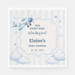 Binnenkort Landend Blauw Jongensvliegtuig Baby Bor Servet
