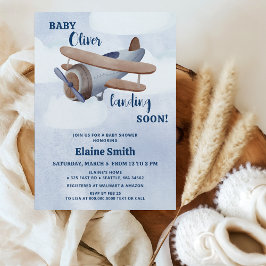 Binnenkort landend Blue Boy Baby shower Kaart