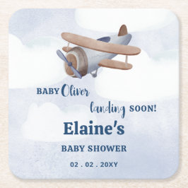 Binnenkort landend Blue Boy Baby shower Kartonnen Onderzetters