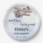 Binnenkort landend Blue Boy Baby shower Papieren Bordje (Voorkant)