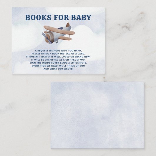 Binnenkort landend Boy Airplane Baby shower Book R Informatiekaartje (Voorkant / Achterkant)