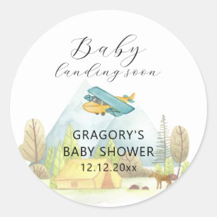 Binnenkort Landend Vintage Vliegtuig Bos Baby Show Ronde Sticker