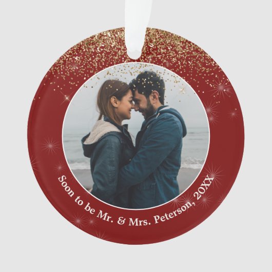 Binnenkort Mr & Mrs Engaged Foto Kerstmis. Ornament (voorkant)