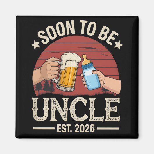 Binnenkort Oom 2026 Retro Zwangerschapsaankondigin Magneet (Voorkant)