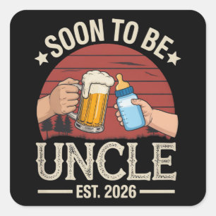 Binnenkort Oom 2026 Retro Zwangerschapsaankondigin Vierkante Sticker