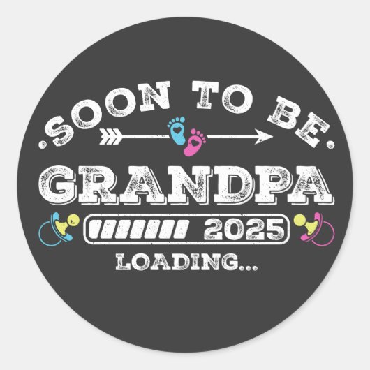 Binnenkort Opa 2025 Loading Ronde Sticker (Voorkant)