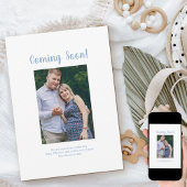 Binnenkort te ontvangen foto Blauwe penseel Zwange Aankondiging