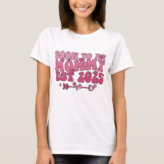 Binnenkort te zijn Mama 2025 Groovy Mom Est 2025 V T-shirt