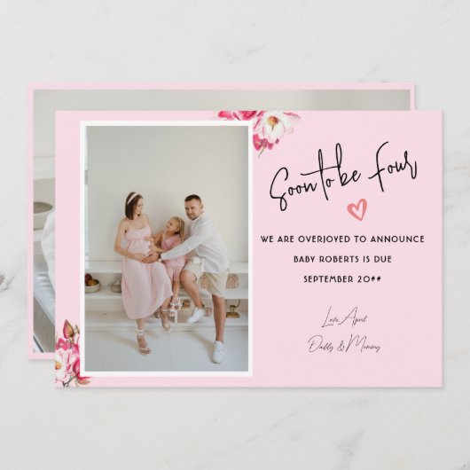 Binnenkort te zijn vier 2 foto's zwangerschap aank aankondiging (Voorkant / Achterkant)