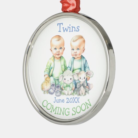 Binnenkort tweeling binnenkort aangekondigd metalen ornament (Links)