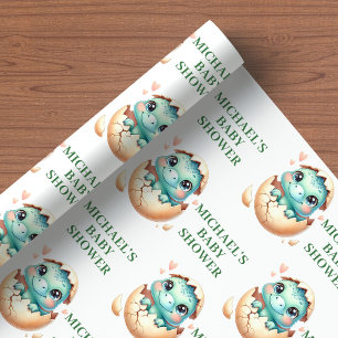 Binnenkort uit het Ei Blauwe Dino Baby Borrelcadea Cadeaupapier
