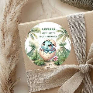 Binnenkort Uit het Ei Dinosaurus Baby Shower Stick Ronde Sticker