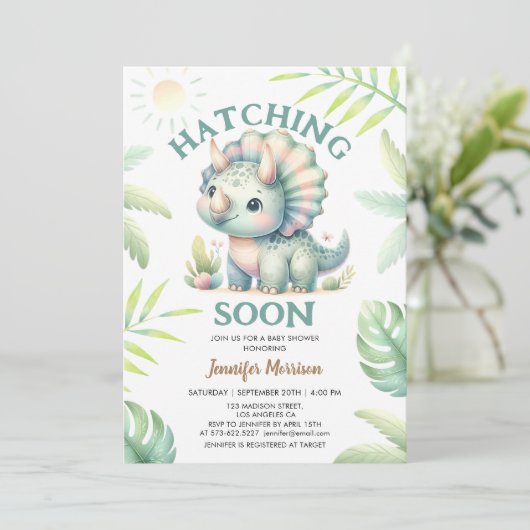 Binnenkort uitkomen! Triceratops dinosaurus-Baby s Kaart (Staand voorkant)