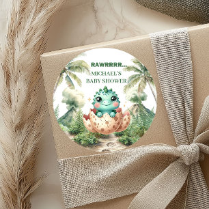 Binnenkort Uitkomend Lieve Dino Baby Shower Sticke Ronde Sticker