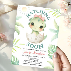 Binnenkort Uitkomende Dinosaurus Baby Shower Meisj Kaart