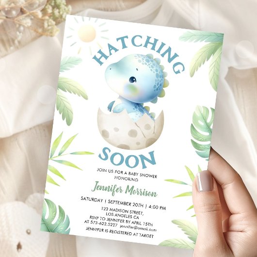 Binnenkort Uitkomende Jongen Dinosaur Baby Shower Kaart