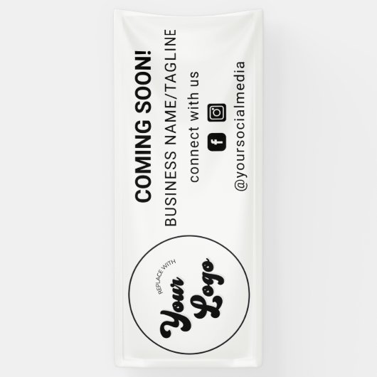 Binnenkort verkrijgbaar Minimale sociale media en  Spandoek (Verticaal)