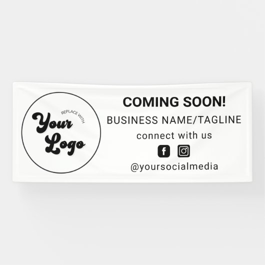 Binnenkort verkrijgbaar Minimale sociale media en  Spandoek (Horizontaal)