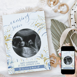 Binnenkort verkrijgbaar Ultrasound Foto Blue Gold Aankondiging