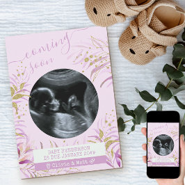 Binnenkort verkrijgbaar Ultrasound Foto roze Gold Aankondiging