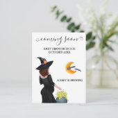 Binnenkort zwangerschapsaankondiging heks Hallowee Briefkaart (Staand voorkant)