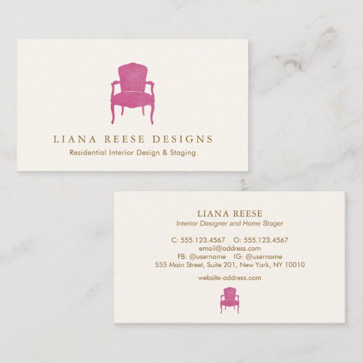 Binnenlandse Ontwerper Burgundy, Frans voorzitter  Visitekaartje (Voorkant / Achterkant)