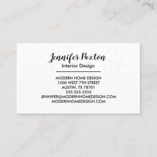Binnenlandse ontwerper Home Decorator Chic Modern Visitekaartje (Achterkant)