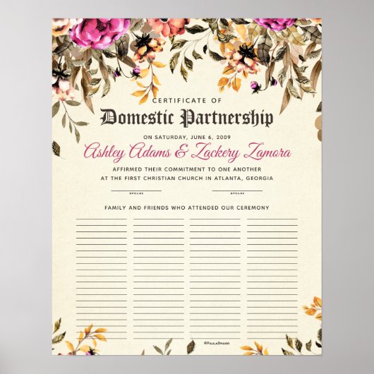 Binnenlandse Partnerschap Gastboek WeddingCertific Poster (Voorkant)