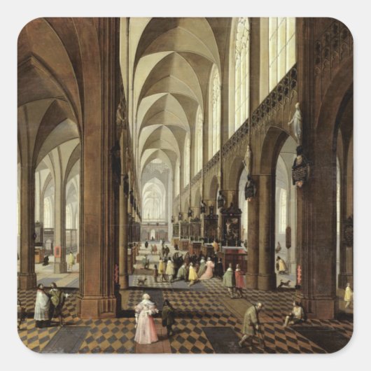 Binnenlandse Zaken Antwerpse kathedraal, c.1650 Vierkante Sticker (Voorkant)