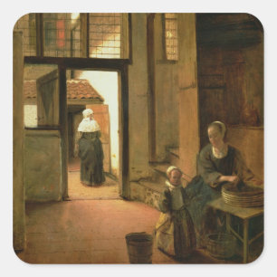 Binnenlandse Zaken van een Nederlands huis (olie o Vierkante Sticker