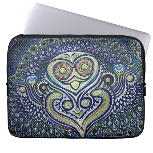 'Binnenlicht' (Psychedelic Owl) Laptop Sleeve (Voorkant)