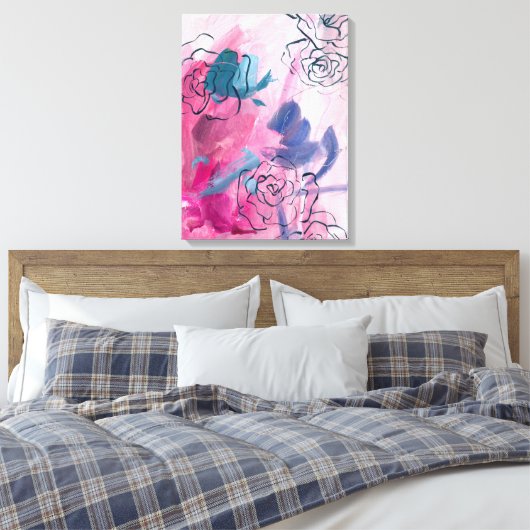 Binnenmuziek - Floral Sketch Canvas Afdruk (Insitu (Slaapkamer))