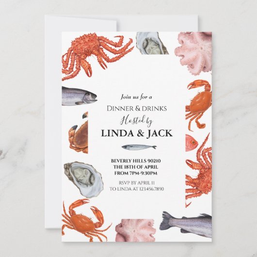 Binnenpartij uitnodiging Seafood Thema (Voorkant)