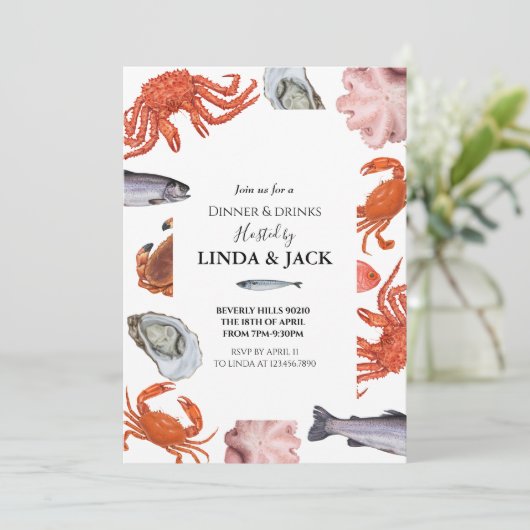 Binnenpartij uitnodiging Seafood Thema (Staand voorkant)