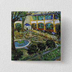 Binnenplaats van het Ziekenhuis bij Arles Van Gogh Vierkante Button 5,1 Cm